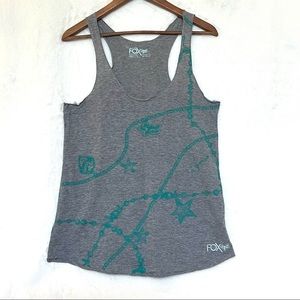 Fox Racer Tank Top, Gray with Teal Print